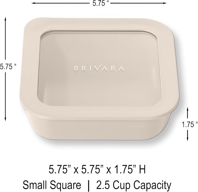 Glass Food Storage Container with Lid, 2.5-Cup Small Square | Microwave-Safe Airtight Lid, Oven-Safe Ceramic-Coated Glass | Zero Plastic, No PFAS/PFOA/BPA, Reusable [Crema]