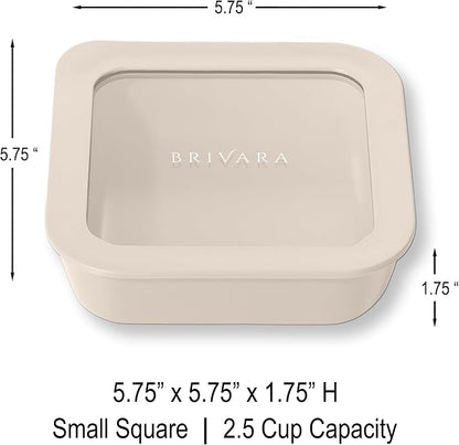 Glass Food Storage Container with Lid, 2.5-Cup Small Square | Microwave-Safe Airtight Lid, Oven-Safe Ceramic-Coated Glass | Zero Plastic, No PFAS/PFOA/BPA, Reusable [Crema]