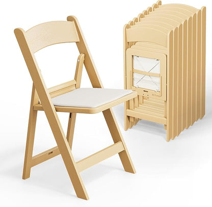 VINGLI Resin Folding Chairs with Cushion, Foldable Plastic Chair with Comfortable Padded Seats, Perfect for Event Party Indoor Outdoor, Natural, 8 PC