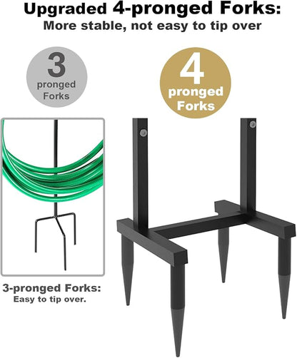 Artigarden Outdoor Garden Hose Holder Freestanding with 4 Spikes, Heavy Duty Metal Water Hose Reel Stand Hanger Rack Organizer Holds Storage 150ft Hose for Outside Yard Lawn, Black
