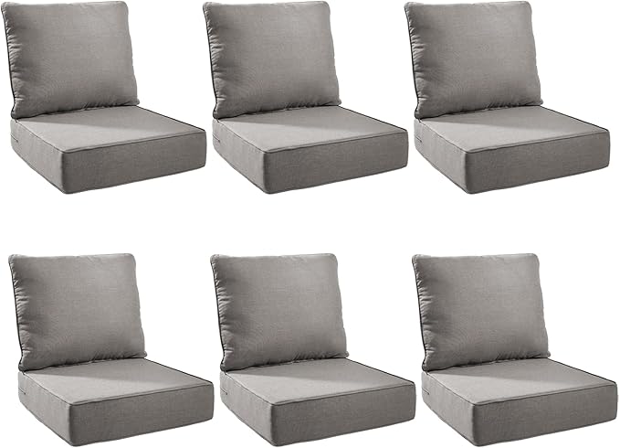 Outdoor Cushion Set for Furniture Patio Furniture, UV Resistant, Water Resistant - 6 Inch Thick Foam Garden Cushions– 22x24 Inch Patio Seat Covers for Chair/Sofa/Couch | Grey | 6-Pack |