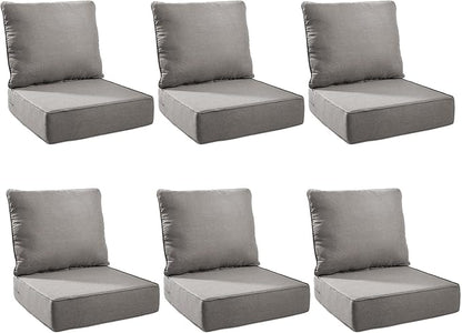 Outdoor Cushion Set for Furniture Patio Furniture, UV Resistant, Water Resistant - 6 Inch Thick Foam Garden Cushions– 22x24 Inch Patio Seat Covers for Chair/Sofa/Couch | Grey | 6-Pack |