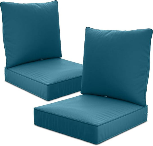 22" x 22" x 6" Outdoor Deep Seat Cushions Set - 2 Set Waterproof & Fade Resistant Patio Furniture Replacement Cushions, Non-Slip Outdoor Cushions Fit Loveseats, Couches, Chairs, and Sofas.