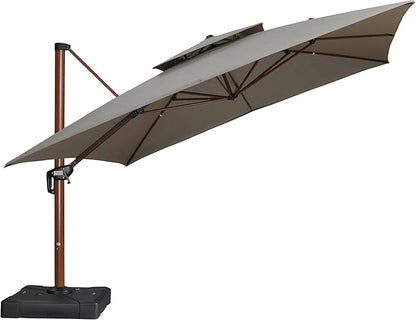 PURPLE LEAF 12' X 12' Patio Large Cantilever Umbrella Outdoor Square Wood Umbrellas Offset Umbrella Heavy Duty Sun Umbrellas for Garden Deck Pool, Heather Taupe