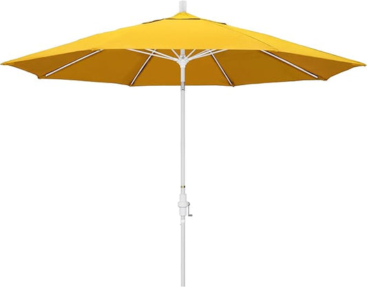 California Umbrella 11Ft Fiberglass Rib Patio Umbrella, Hand-Crank, Tilt-Collar, White Frame, Solution Dyed Lemon Fabric