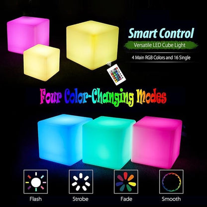 LED Mood Cube Light, Waterproof Rechargeable LED Bedside Table Lamp,Night Light with 16 Color Change and 4 Flash Modes,Suits for Outdoor Indoor Decoration (15x15x15cm)