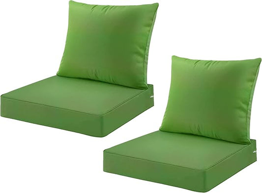ARTPLAN Deep Seat Cushion with Backrest Set of 2 - All-Weather Outdoor Sofa Cushions for Sectionals-Polyester Fabric, Waterproof-High-Resilience Foam for Patio, Backyard Garden,Green