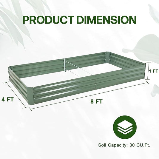 Aoodor 8 x 4 x 1 ft Outdoor Raised Garden Bed, Reinforced Galvanized Steel Planter Box for Vegetables, Herbs, and Flowers