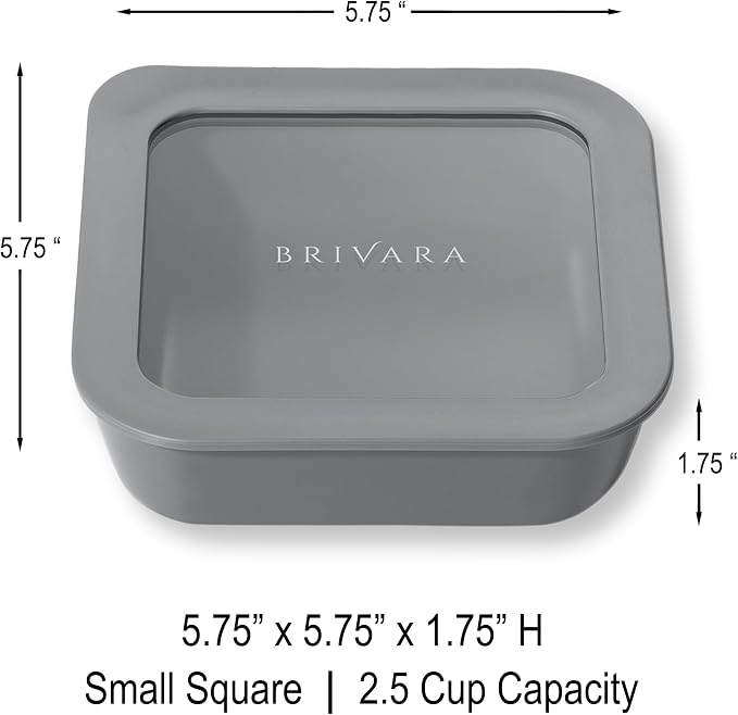 Glass Food Storage Container with Lid, 2.5-Cup Small Square | Microwave-Safe Airtight Lid, Oven-Safe Ceramic-Coated Glass | Zero Plastic, No PFAS/PFOA/BPA, Reusable [Smoke]
