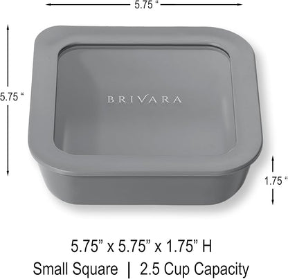 Glass Food Storage Container with Lid, 2.5-Cup Small Square | Microwave-Safe Airtight Lid, Oven-Safe Ceramic-Coated Glass | Zero Plastic, No PFAS/PFOA/BPA, Reusable [Smoke]