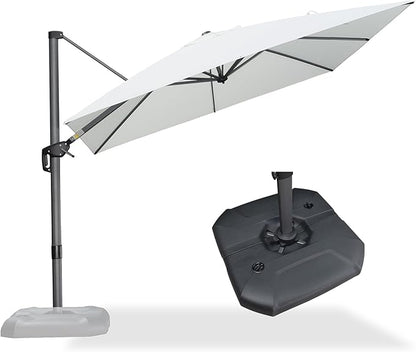 PURPLE LEAF 9 Feet Patio Umbrella with Base Outdoor Cantilever Square Umbrella Aluminum Offset Umbrella with 360-degree Rotation for Garden Deck Pool Patio White