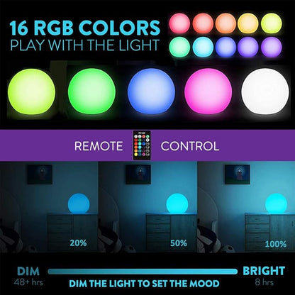 Mr.Go 12-inch LED Ball Light and 16-inch LED Ball Light Bundle, Remote Control, 16 RGB Colors 4 Modes, Dimmable, Rechargeable, Waterproof, Great as Night Light Mood Lamp Ambient Lighting Decorations