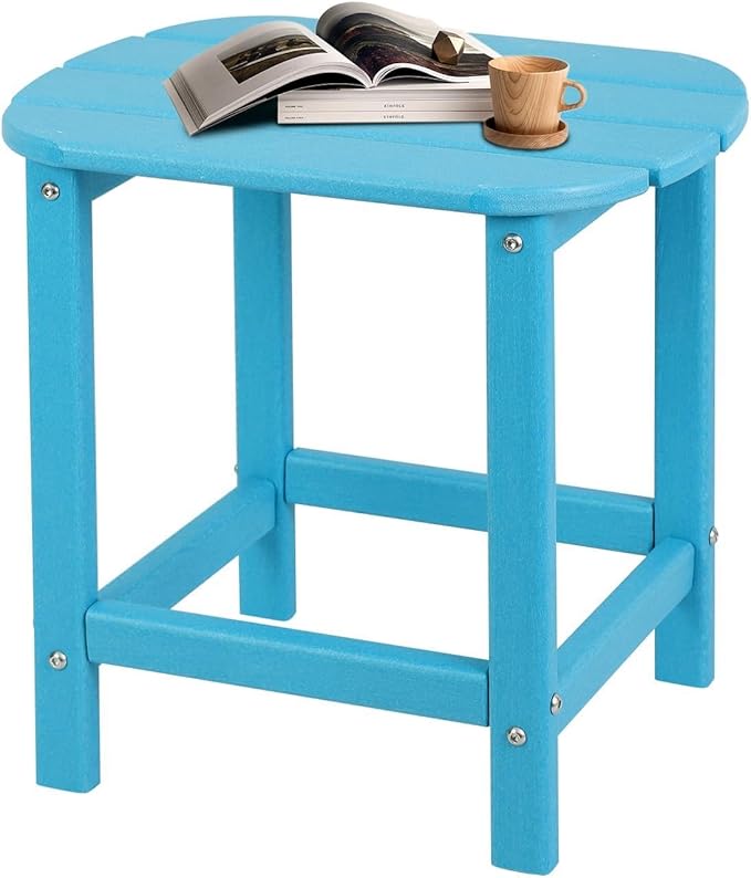 Plawdlik Adirondack Side Table, Wooden Textured,Hdpe Outdoor Weather Resistant Set for Patio, Garden, Porch, Pool, Backyard & Light Blue