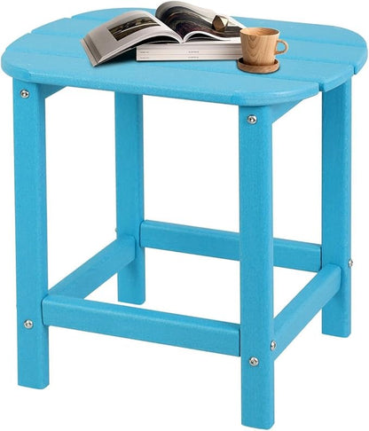 Plawdlik Adirondack Side Table, Wooden Textured,Hdpe Outdoor Weather Resistant Set for Patio, Garden, Porch, Pool, Backyard & Light Blue