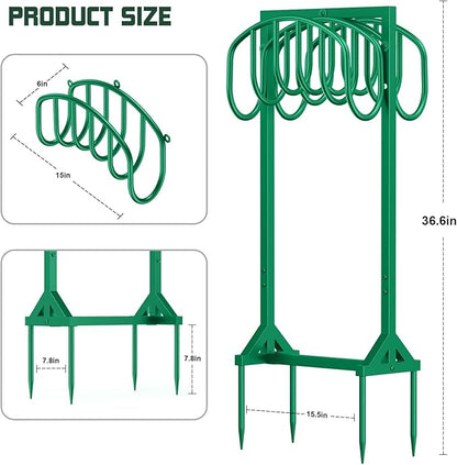 HeroicLion Garden Hose Holder Holds 2 x 151FT Hoses, Heavy-Duty Metal Freestanding Hose Stand with Stable Base, Rustproof Water Hose Holders for Outside Yard Lawn Farm, Green