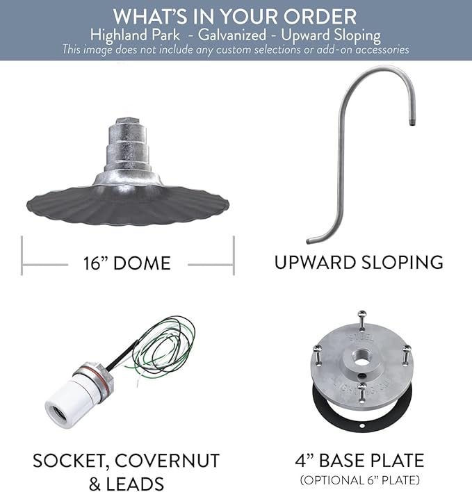 Steel Lighting Co. Highland Park Barn Light | Outdoor Wall Mounted | 16 inch Radial Wave | Upslope Gooseneck | Vintage Style Made in America | Galvanized Exterior/Galvanized Interior