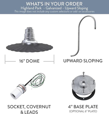Steel Lighting Co. Highland Park Barn Light | Outdoor Wall Mounted | 16 inch Radial Wave | Upslope Gooseneck | Vintage Style Made in America | Galvanized Exterior/Galvanized Interior