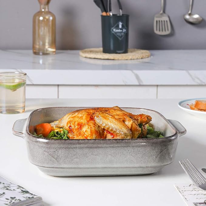 KOOV Ceramic Bakeware, 8x8 Baking Dish, Square Baking Pan, Ceramic Baking Dish, Brownie Pans for Cake Dinner, Kitchen, Reactive Glaze (Variable Grey)