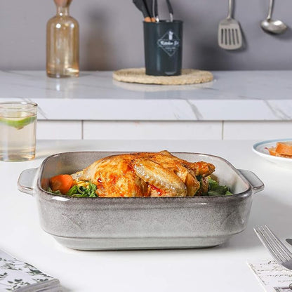 KOOV Ceramic Bakeware, 8x8 Baking Dish, Square Baking Pan, Ceramic Baking Dish, Brownie Pans for Cake Dinner, Kitchen, Reactive Glaze (Variable Grey)