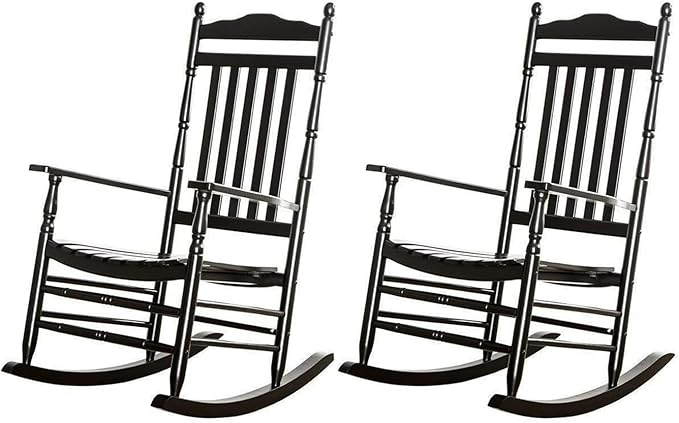 Rocking Chair Porch Rocker Set of 2 Outdoor Patio Furniture Comfy Wooden for Bistro Balcony Lawn Garden Backyard Outside, Black