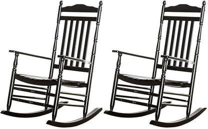 Rocking Chair Porch Rocker Set of 2 Outdoor Patio Furniture Comfy Wooden for Bistro Balcony Lawn Garden Backyard Outside, Black