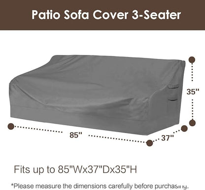 Vailge Heavy Duty Patio Sofa Cover, 100% Waterproof 3-Seater Outdoor Sofa Cover,Lawn Patio Furniture Covers with Air Vent and Handle,85" Wx 37" Dx 35" H,Grey