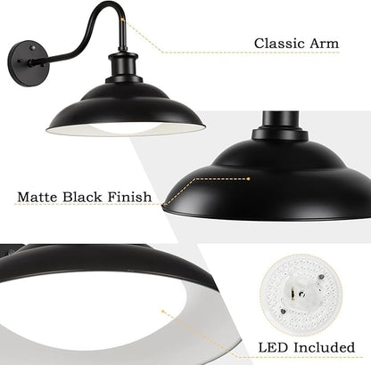Dusk to Dawn Outdoor LED Barn Light, 16 Inch Large Farmhouse Exterior Wall Light Fixture with Adjustable Color Temperature, Modern Black White Porch Light Outside for House Garage Doorway