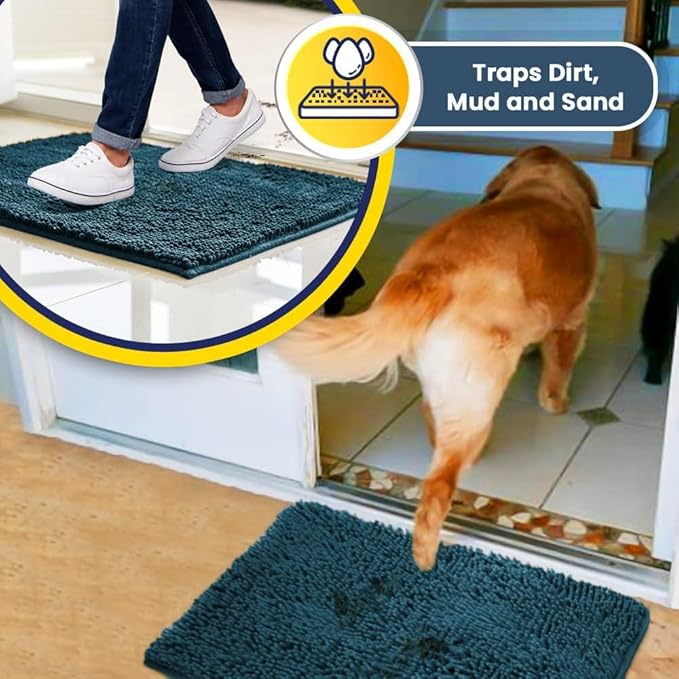 Muddy Mat® | Super Water Absorbent Door Mat Indoor, Microfiber Quick Dry Chenille Entryway Rug,Slip Resistant Front Door Mat,Indoor Mats for Entryway,Machine Washable Pet Rug, Atlantic Blue 36"x72"