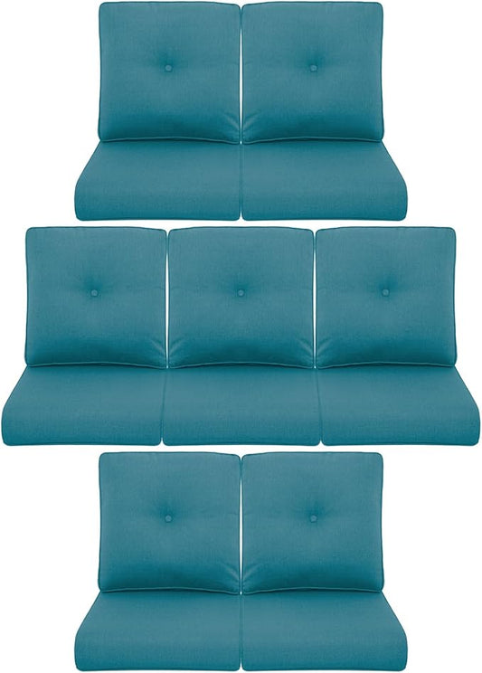 7-Piece Outdoor Patio Cushion Set - Fade & Water Resistant with Removable Olefin Cover, 22x24x4 Inch Memory Foam Cushions for Wicker Sectional Sof - Peacock Green/Buckle