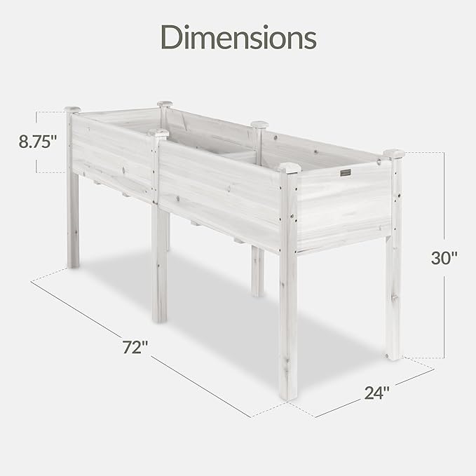 Best Choice Products 72x24x30in Raised Garden Bed, Elevated Wood Planter Box Stand for Backyard, Patio, Balcony w/Divider Panel, 6 Legs, 300lb Capacity - White