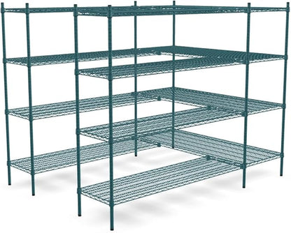 NSF 5' x 7' Walk-in 4-Tier Shelving Unit Kit with S-Hooks, Commercial Storage Rack Unit, Organizer Shelves System Kit, Heavy Duty Racking for Storage, Shelving Kits (Green Epoxy)