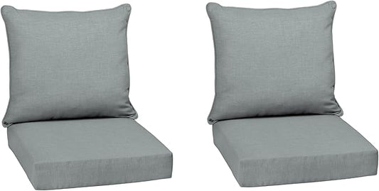 Arden Outdoor Deep Seat Cushion Set (2-Pack), 24 in x 24 in, Weather-Proof, Rain-Proof, Fade Resistant Patio Cushion for Chair, Sofa, and Couch Stone Grey Leala