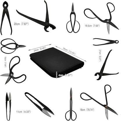Gardening Bonsai Tool Sets 15pcs Carbon Steel Garden Plant Trimming Kit Scissor Cutter Shear Heavy Duty Nylon Case Outdoor Entrenching Tools