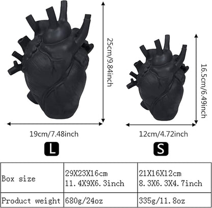 Resin Vase Planter, Decorative Heart Vase - Anatomical Heart Tabletop Decorative Craft, Farmhouse Living Room Bedroom Countertop (Black,Large)
