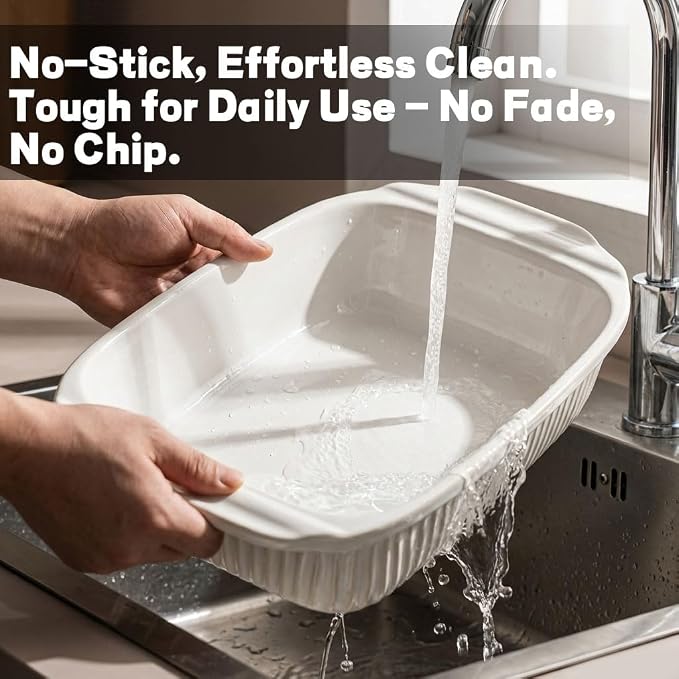Artena Baking Dish 5.1 Quarts, Casserole Dishes For Oven, Baking Pan With Handles, Lasagna Pan Deep, Large Casserole Dish, Rectangular Ceramic Bakeware (White)