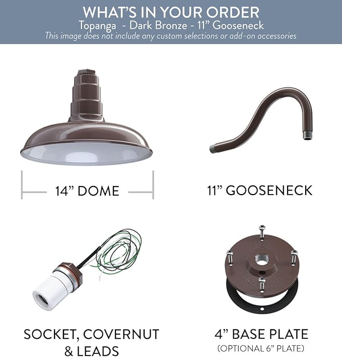 Steel Lighting Co. Topanga Barn Light | Outdoor Wall Mounted | Farmhouse Garage Light Made in America | 14 inch Dome | 11 inch Gooseneck | Dark Bronze Exterior/White Interior