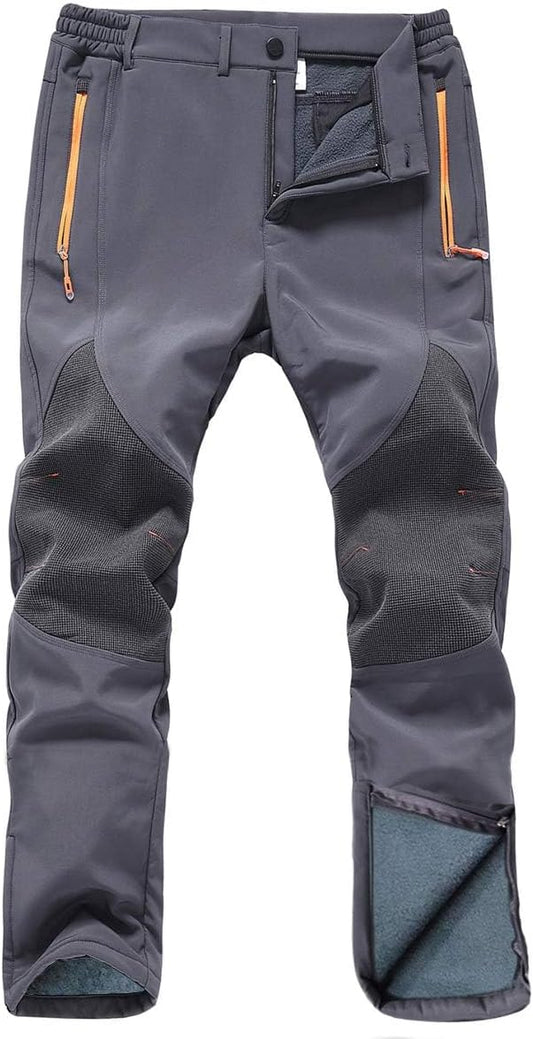 Gash Hao Mens Snow Ski Waterproof Softshell Snowboard Pants Outdoor Hiking Fleece Lined Zipper Bottom Leg