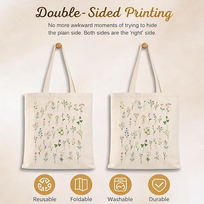 Floral Canvas Tote, Women Weekend Bags, Reusable Grocery Canvas Bag, Large Two Sided Printing Tote Bags