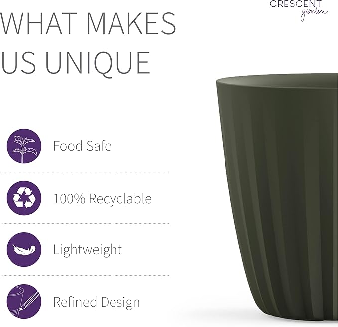 Crescent Garden Pleat Modern Decorative Planter, Indoor/Outdoor Pot, Resin Plant Pot with Drain Hole - 19" W x 19" H (Olive)