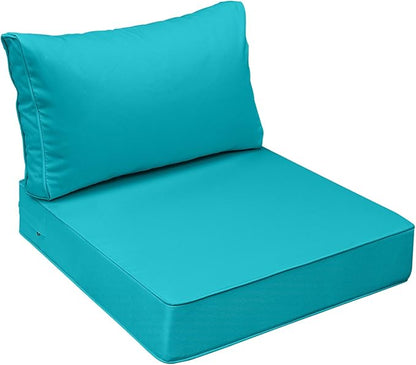 AAAAAcessories Outdoor Seat Cushions for Chairs, Fade-Resistant, Waterproof Patio Furniture Replacement Cushions, 25.5" x 25.5" x 5" + 25.5" x 13.5", Turquoise Blue