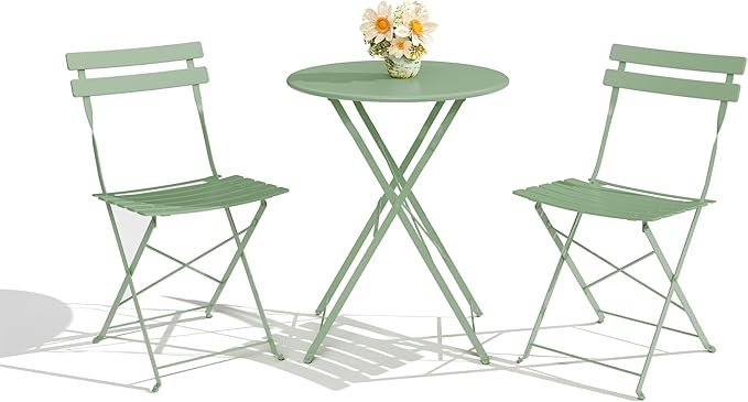 Patio Bistro Set, 3-Piece Outdoor Folding Table and Chairs, Premium Steel Frame Weather Resistant Conversation Sets of 2, Space Saving Patio Furniture for Backyard Balcony Porch Garden