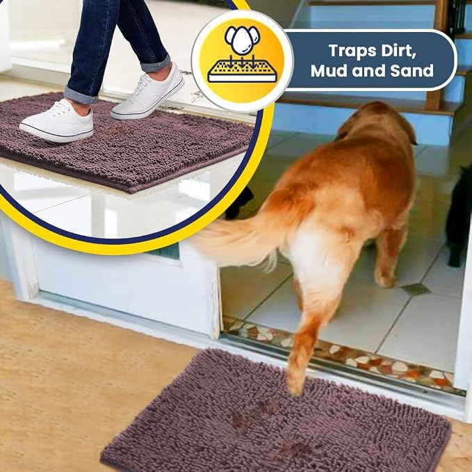 Muddy Mat® | Super Water Absorbent Door Mat Indoor, Microfiber Quick Dry Chenille Entryway Rug, Slip Resistant Front Door Mat, Indoor Mats for Entryway, Machine Washable Pet Rug, Plum 32" x 44"