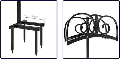 Upgraded Garden Hose Holder Stand with 4 Spikes - Heavy Duty Water Hose Reel, Hose Organizer, Holds 150ft Hose for Outside Yard Lawn, Black