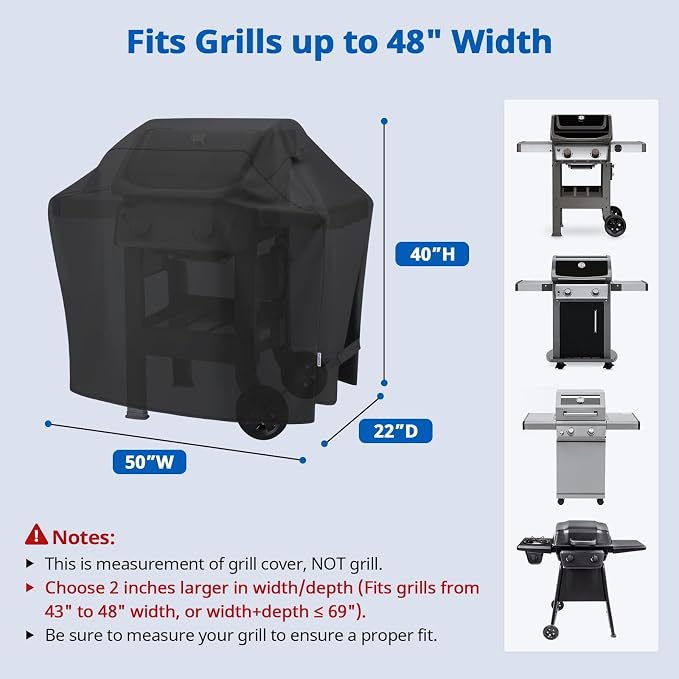 SunPatio Grill Cover 50 Inch, Outdoor Heavy Duty Waterproof Barbecue Gas Cover, UV & Fade Resistant, All Weather Protection Compatible for Weber CharBroil Kenmore Nexgrill Grills and More, Black