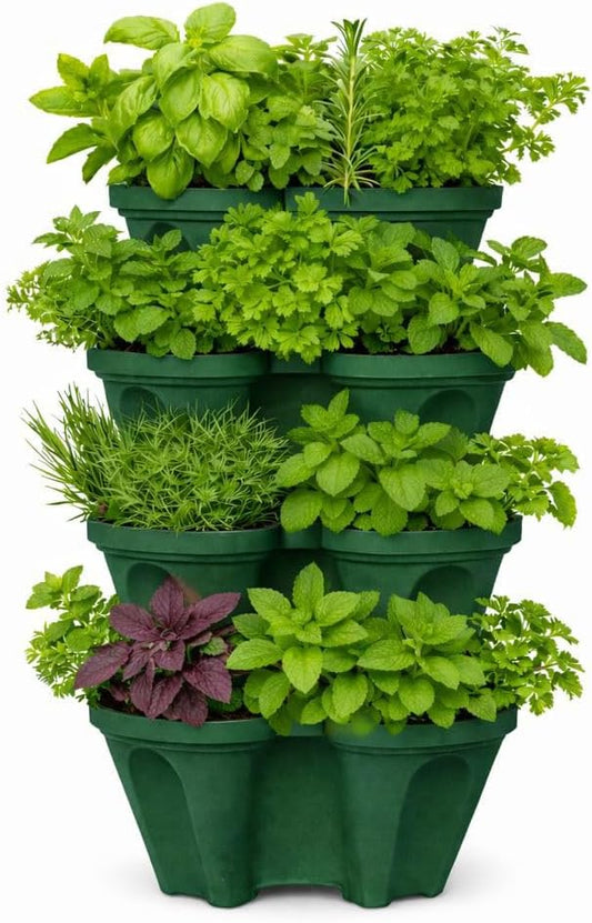 Large Vertical Planter Tower – 4 Tier Stackable Garden Planter, 28 Plant Sites, Commercial Grade Strawberry Planter, Heavy Duty Vertical Growing System with Center Support Hole (Deep Forest, Large)