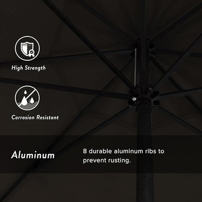 California Umbrella 9' Rd Aluminum Patio Umbrella, Crank Lift, Auto Tilt, Black Finish, 4yr Fade Warranty, Mocha