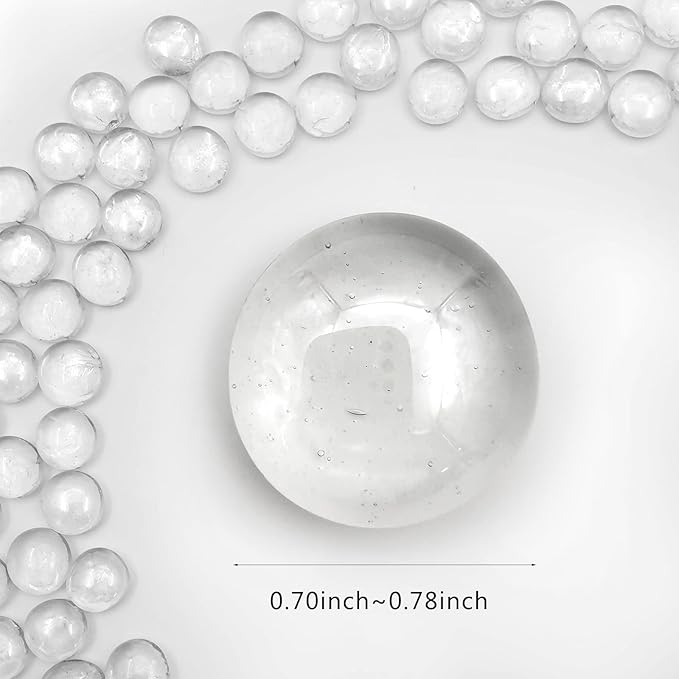 Flat Glass Marbles 1 Pound Vase Filler Fire Pit Glass Pebbles for Indoor Plants, Aquarium Fish Tank Decorations, Home Decor, Fire Pit, Landscaping, Arts Crafts (Clear)