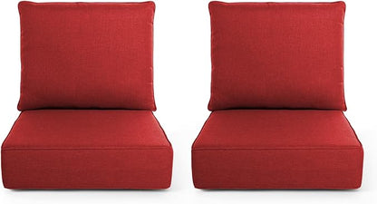 Outdoor Chair Cushions, 6 Inch Thick Patio Seat & Back Cushions Set with Removable Cover, Waterproof Patio Cushions for Outdoor Furniture, 22 x 24 Inch, Red 2-Set