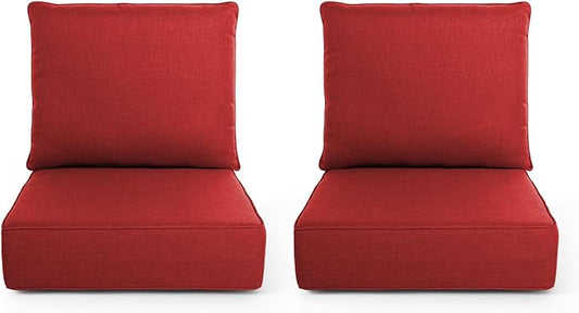 Outdoor Chair Cushions, 6 Inch Thick Patio Seat & Back Cushions Set with Removable Cover, Waterproof Patio Cushions for Outdoor Furniture, 22 x 24 Inch, Red 2-Set