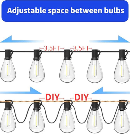 luckystyle 60FT LED Outdoor String Lights with 16+1 Edison Shatterproof Waterproof Bulbs, 2700K Commercial Grade Patio Lights, Heavy Duty Outside Hanging Outdoor Lights for Garden Porch Deck Decor